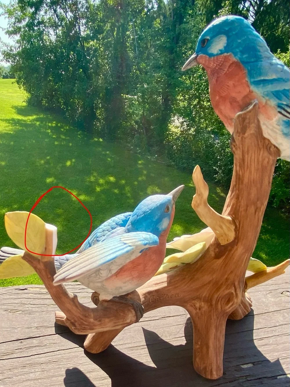 Blue and Coral Songbird Figurine Pair on Branch - Decorative Bird Statue